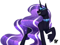 Size: 1600x1200 | Tagged: safe, artist:maria-fly, nightmare rarity, pony, unicorn, g4, fangs, female, mare, raised hoof, sharp teeth, simple background, smiling, solo, teeth, transparent background, unshorn fetlocks