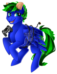 Size: 1024x1323 | Tagged: safe, artist:sk-ree, oc, oc only, oc:circuit breaker, pegasus, pony, controller, joystick, male, simple background, solo, stallion, transparent background, watermark