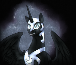 Size: 2128x1816 | Tagged: safe, artist:not-ordinary-pony, nightmare moon, alicorn, pony, g4, female, helmet, mare, smiling, solo