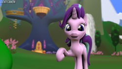 Size: 3840x2160 | Tagged: safe, artist:goatcanon, starlight glimmer, pony, unicorn, g4, 3d, cute, female, glimmerbetes, high res, looking at you, mare, open mouth, raised hoof, solo, source filmmaker, twilight's castle