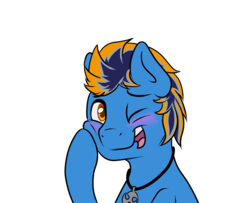 Size: 1600x1300 | Tagged: safe, artist:blues4th, oc, oc only, oc:blues, pony, blushing, jewelry, male, necklace, simple background, solo, transparent background