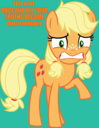 Size: 500x646 | Tagged: safe, artist:osipush, applejack, earth pony, pony, g4, where the apple lies, quote, scared, teenage applejack, teenager, younger