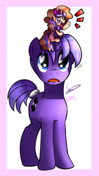 Size: 1080x1920 | Tagged: safe, artist:styber, artist:sweethearts11, oc, oc only, oc:sweet hearts, pony, unicorn, female, heart eyes, male, mare, micro, ponies riding ponies, pony hat, riding, stallion, wingding eyes