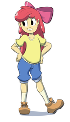 Size: 1620x2837 | Tagged: safe, artist:anonopony, apple bloom, human, g4, adorabloom, boots, clothes, cute, denim shorts, female, hiking boots, humanized, jeans, pants, shirt, shoes, shorts, simple background, smiling, socks, solo, t-shirt, white background