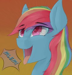Size: 1960x2039 | Tagged: safe, artist:ruby dusk, rainbow dash, pegasus, pony, g4, bust, female, gradient background, mare, mlem, portrait, silly, simple background, solo, tongue out