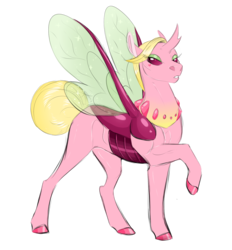 Size: 1213x1306 | Tagged: safe, artist:vindhov, oc, oc only, changedling, changeling, changepony, hybrid, crack ship offspring, female, interspecies offspring, mare, next generation, offspring, parent:fluttershy, parent:thorax, parents:thoraxshy, raised hoof, simple background, solo, transparent background