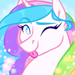 Size: 800x800 | Tagged: safe, artist:wolfyfree, oc, oc only, oc:dream weaver, alicorn, pony, bust, female, mare, not celestia, one eye closed, portrait, raspberry, simple background, solo, tongue out, wink