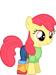 Size: 765x1012 | Tagged: safe, artist:zacatron94, edit, editor:slayerbvc, vector edit, apple bloom, earth pony, pony, g4, accessory-less edit, boots, clothes, equestria girls outfit, female, filly, missing accessory, pants, shirt, shoes, simple background, solo, transparent background, vector