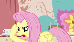 Size: 1280x720 | Tagged: safe, screencap, fluttershy, pony, discordant harmony, g4, cup, female, mare, scone, solo, teacup