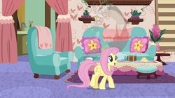Size: 1280x720 | Tagged: safe, screencap, discord, fluttershy, pony, discordant harmony, g4, clothes, cup, fading, glasses, scone, sweater, teacup, transparent