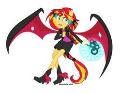 Size: 3210x2497 | Tagged: dead source, safe, artist:wubcakeva, sunset shimmer, equestria girls, g4, boots, clothes, dark magic, female, high heel boots, high res, jacket, leather jacket, magic, shirt, shoes, simple background, skirt, solo, sunset satan, transparent background, vector