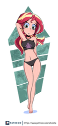 Size: 1844x3972 | Tagged: safe, artist:ohiekhe, sunset shimmer, human, equestria girls, equestria girls specials, g4, my little pony equestria girls: better together, my little pony equestria girls: forgotten friendship, adorasexy, arm behind head, armpits, barefoot, belly button, bikini, black swimsuit, breasts, clothes, cute, feet, female, human coloration, humanized, looking at you, sexy, shimmerbetes, solo, stupid sexy sunset shimmer, swimsuit