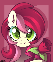 Size: 1800x2100 | Tagged: safe, artist:ciderpunk, roseluck, earth pony, pony, g4, abstract background, adorable face, cute, female, flower, looking at you, mare, rosabetes, rose, smiling, smiling at you, solo