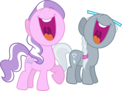 Size: 8731x6558 | Tagged: safe, artist:silentmatten, edit, editor:slayerbvc, vector edit, diamond tiara, silver spoon, earth pony, pony, g4, absurd resolution, female, filly, glasses, laughing, laughingmares.jpg, missing accessory, simple background, transparent background, vector