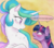 Size: 2400x2100 | Tagged: safe, artist:firimil, princess celestia, twilight sparkle, alicorn, pony, fanfic:guilty pleasure, g4, blushing, chest fluff, cute, cutelestia, dialogue, drunk, drunk twilight, eye contact, fanfic, fanfic art, fanfic cover, female, high res, horn, implied lesbian, implied shipping, implied twilestia, lesbian, looking at each other, majestic as fuck, mare, missing accessory, ship:twilestia, shipping, shipping fuel, simple background, subtle as a train wreck, text, twiabetes, wings