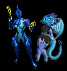 Size: 1018x1080 | Tagged: safe, artist:odiz, princess ember, dragon, g4, bodysuit, boots, clothes, ember (warframe), gloves, namesake, shoes, warframe