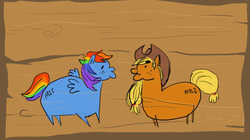 Size: 960x539 | Tagged: safe, artist:immediocregoodbye, applejack, rainbow dash, ask human appletrash, g4, ask, female, lesbian, ship:appledash, shipping, stylistic suck, tumblr