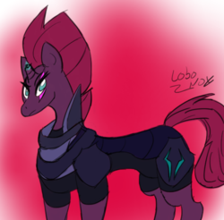 Size: 622x612 | Tagged: safe, artist:lobonox1313, tempest shadow, g4, my little pony: the movie, abstract background, broken horn, eye scar, female, horn, mare, scar, simple background