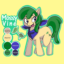 Size: 2000x2000 | Tagged: safe, artist:skeletonburglar, oc, oc:mossy vine, pony, bandana, happy, high res, male, neckerchief, open mouth, reference sheet, simple background