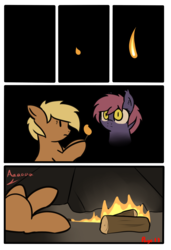 Size: 992x1453 | Tagged: safe, artist:cutelewds, oc, oc only, bat pony, earth pony, pony, comic:lewdborne, bat pony oc, comic, fire, match, text