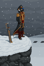 Size: 300x450 | Tagged: safe, artist:wwredgrave, oc, oc only, oc:peacemaker, oc:red, unicorn, anthro, animated, army, chainsword, commissar, crossover, gif, gun, imperial guard, lasgun, pixel art, plane, regiment, rifle, snow, snowfall, soldier, soldiers, sword, technology, valhallan ice warriors, warhammer (game), warhammer 40k, warrior, weapon, winter