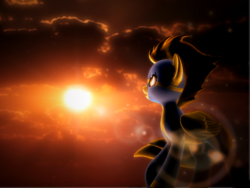 Size: 1200x900 | Tagged: safe, artist:ilucky7, spitfire, pony, g4, 3d, clothes, cloud, female, lens flare, solo, sun, uniform, wonderbolts uniform