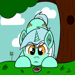 Size: 5000x5000 | Tagged: safe, artist:sponeoupartan, lyra heartstrings, ladybug, pony, unicorn, g4, absurd resolution, clover, female, four leaf clover, mare, solo, tree