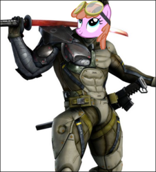 Size: 528x584 | Tagged: safe, edit, editor:mega-poneo, jetstream, anthro, g4, crossover, head swap, jetstream sam, metal gear, metal gear rising, solo, sword, weapon