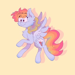 Size: 1279x1280 | Tagged: safe, artist:agent-sketch-pad, rainbow dash, pegasus, pony, g4, cheek fluff, chest fluff, cute, dashabetes, eyebrows, female, fluffy, flying, mare, raised hoof, simple background, solo, spread wings, wings