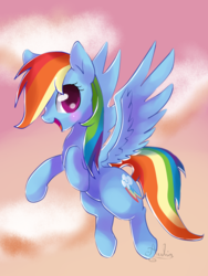 Size: 800x1066 | Tagged: safe, alternate version, artist:latia122, rainbow dash, pegasus, pony, g4, cloud, cloudy, female, flying, happy, mare, phone wallpaper, solo, spread wings, wings
