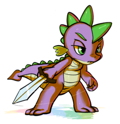 Size: 1280x1319 | Tagged: safe, artist:gsphere, spike, dragon, g4, holding, male, simple background, solo, sword, weapon