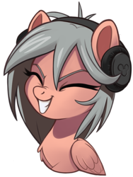 Size: 386x512 | Tagged: safe, artist:taneysha, oc, oc only, oc:gearsy septima, pegasus, pony, bust, eyes closed, female, happy, headphones, mare, music, simple background, smiling, solo, sticker, transparent background