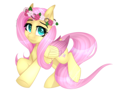 Size: 1024x760 | Tagged: safe, artist:jacobdawz, fluttershy, pegasus, pony, g4, colored wings, colored wingtips, cute, female, floral head wreath, flower, heart eyes, mare, shyabetes, simple background, smiling, solo, starry eyes, transparent background, wingding eyes