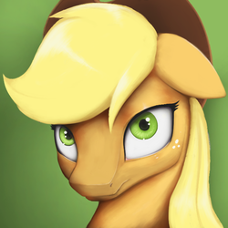 Size: 670x670 | Tagged: safe, artist:hitbass, applejack, earth pony, pony, g4, bust, female, floppy ears, portrait, solo