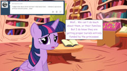 Size: 1280x720 | Tagged: safe, artist:hakunohamikage, twilight sparkle, alicorn, pony, ask-princesssparkle, g4, ask, book, elements of harmony, female, golden oaks library, solo, tumblr, twilight sparkle (alicorn)