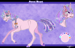 Size: 1339x867 | Tagged: safe, artist:bijutsuyoukai, oc, oc only, oc:sweet heart, pony, unicorn, female, magical lesbian spawn, mare, offspring, parent:princess flurry heart, parent:toola roola, reference sheet, solo