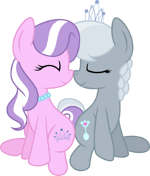 Size: 6000x7030 | Tagged: safe, artist:mactavish1996, artist:mcsadat, edit, editor:slayerbvc, vector edit, diamond tiara, silver spoon, earth pony, pony, .svg available, absurd resolution, accessory swap, boop, female, filly, jewelry, lesbian, missing accessory, mutual booping, necklace, noseboop, nuzzling, shipping, silvertiara, simple background, tiara, transparent background, vector