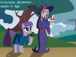 Size: 2048x1536 | Tagged: safe, artist:fester1124, boulder (g4), maud pie, g4, clothes, crossover, dress, little witch academia, rock, smiling, sucy manbavaran, super mario, super mushroom, tree, when she smiles