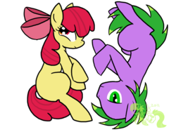 Size: 900x675 | Tagged: artist needed, safe, apple bloom, spike, pony, g4, blank flank, female, male, ponified, ponified spike, ship:spikebloom, shipping, simple background, species swap, straight, transparent background