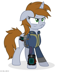 Size: 4966x6063 | Tagged: safe, artist:suramii, oc, oc only, oc:littlepip, pony, unicorn, fallout equestria, absurd resolution, angry, clothes, female, jumpsuit, mare, pipbuck, simple background, solo, transparent background, vault suit