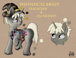 Size: 4200x3200 | Tagged: safe, artist:tai kai, oc, oc:whimsical brazy, blank flank, female, hat, mare, potions, reference sheet, unshorn fetlocks, witch, witch hat