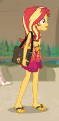 Size: 597x1220 | Tagged: safe, screencap, sunset shimmer, equestria girls, equestria girls series, g4, animated, beach, clothes, cropped, feet, female, flip-flops, gif, legs, sandals, sarong, sexy, solo, swimsuit