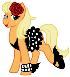 Size: 1247x1360 | Tagged: safe, artist:/d/non, applejack, earth pony, pony, g4, alternate hairstyle, clothes, dress, female, flower, flower in hair, goth, lipstick, makeup, mare, rose, simple background, solo, transparent background