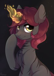 Size: 1536x2160 | Tagged: safe, artist:fensu-san, oc, oc only, pony, unicorn, bust, female, glowing horn, horn, mare, portrait, simple background, solo