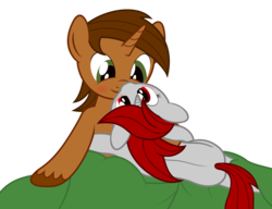 Size: 12000x9206 | Tagged: safe, artist:waveywaves, oc, oc only, oc:coppercore, oc:waves, pony, absurd resolution, blanket, blushing, cuddling, shipping, simple background, solo, transparent background, vector