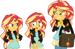 Size: 4600x3000 | Tagged: safe, artist:cloudy glow, sunset shimmer, equestria girls, equestria girls specials, g4, my little pony equestria girls: mirror magic, .ai available, clothes, high res, jacket, leather jacket, multeity, open mouth, shimmerstorm, shoulder bag, simple background, smiling, transparent background, triality, trio, vector