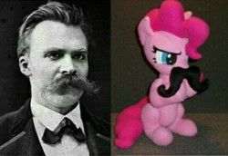 Size: 427x294 | Tagged: safe, pinkie pie, g4, doll, facial hair, female, friedrich nietzsche, funny, irl, male, meme, moustache, philosophy, photo, toy