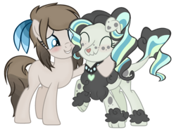 Size: 1908x1436 | Tagged: safe, artist:venomns, oc, oc only, oc:dreamcatcher, oc:pebbles, earth pony, hybrid, pony, base used, hug, offspring, parent:rover, parent:vapor trail, simple background, transparent background