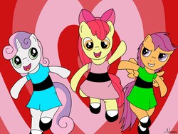 Size: 1280x960 | Tagged: safe, artist:nuka-kitty, apple bloom, scootaloo, sweetie belle, g4, clothes, cutie mark crusaders, dress, powerpuff crusaders, the powerpuff girls