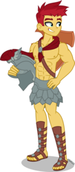 Size: 3000x6856 | Tagged: safe, artist:orin331, flash magnus, equestria girls, g4, abs, absurd resolution, armor, chest, equestria girls-ified, feet, helmet, legs, male, muscles, netitus, sandals, shield, simple background, smiling, smirk, solo, transparent background